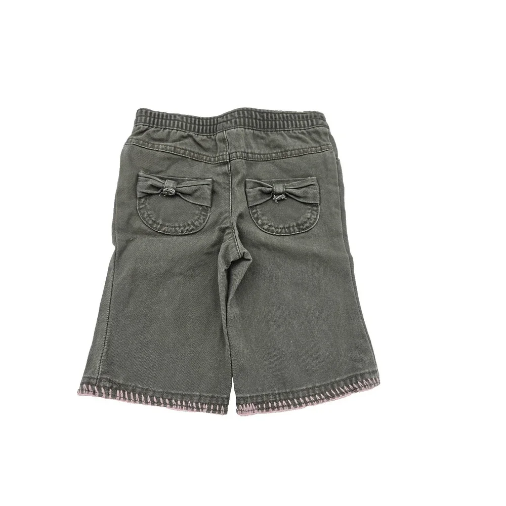 Cherokee Baby Girl Pants 6M Olive‎ Green Cotton Pink Stitch Bow Pocket Cute
